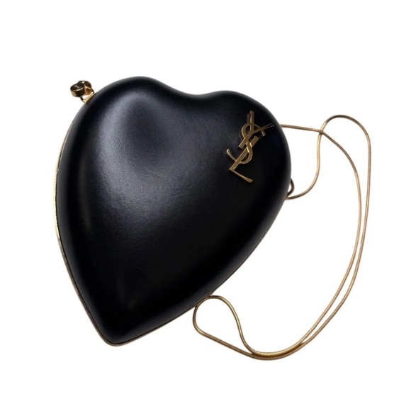 AUTHENTIC YSL Saint Laurent Leather Heart Clutch, Monogram Love Chain Box Bag - Picture 5 of 17